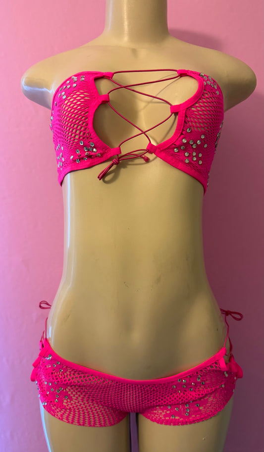 Hot Pink Lace Short Set